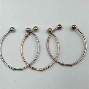 VTG Modern Trio‎ Stackable Cuff Bracelets Set Mixed Metal Silver Gold Rose Gold